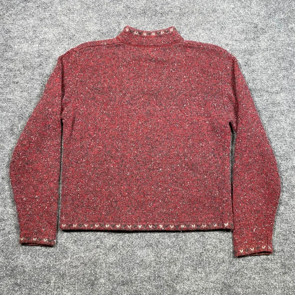Woolrich Womens Ruby Red Marled Wool Blend Fair Isle Quarter Zip Sweater Size M - Picture 2 of 9